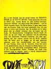 Image of Back cover of the Dutch MAD Pocket Book No. 1, featuring a humorous mock dossier on the eternal conflict between the Black Spy and the White Spy. The satirical text mimics secret service jargon and warns readers not to steal the book, as “you are being watched.”