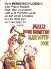 Image of Back cover of the Dutch MAD paperback "MAD's Don Martin Slaat Koppig Door," with a humorous blurb about Don Martin's "concussive" humor and pricing information.