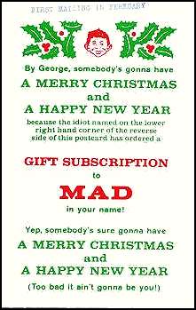 Subscription Card Christmas MAD Magazine • USA