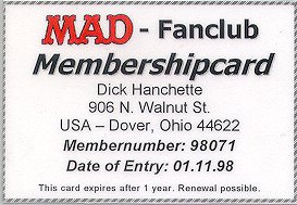 Card MAD Magazine Fan Club • Germany
