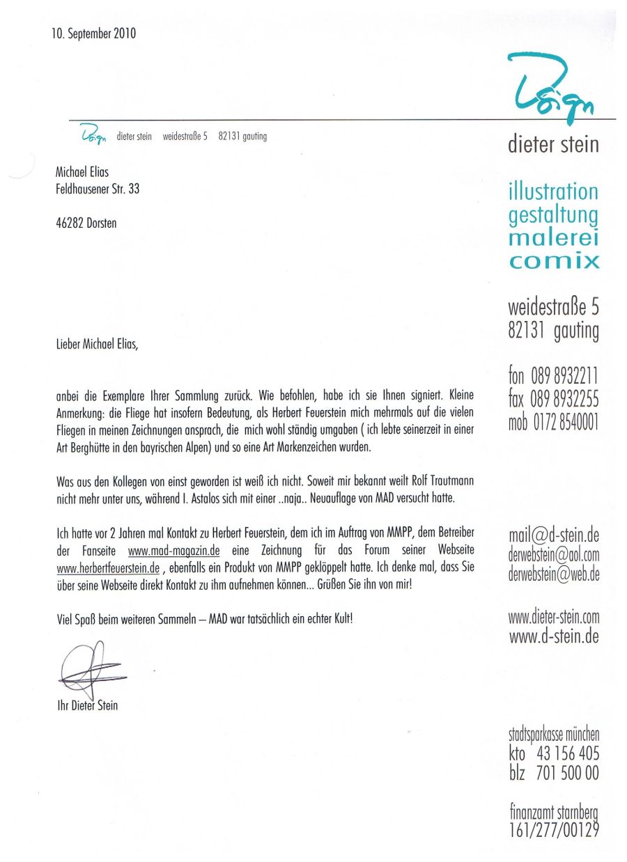 Letter from Dieter Stein • Germany