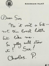 Image of A young Prince Charles figures into one of the greatest mysteries surrounding the early days of Alfred E. Neuman's 61-year run as MAD's official mascot. This is a scan of a reproduction (in Maria Riedelbach's 1991 book Completely MAD) of a letter that arrived at the MAD offices in 1958, insisting:  "Dear Sirs: No it isn't a bit - not the least little bit like me. So jolly well stow it! See!" Art director John Putnam suspected that the letter was indeed the real deal, given the fact that the signature was short for "Charles Princeps" (the accepted signature of the Prince of Wales) and that the cream-coloured paper lined up with that officially used by Buckingham Palace at the time. Unfortunately, the original letter vanished when a reporter writing a story about MAD borrowed it to finish his research, and it hasn't been seen since. 