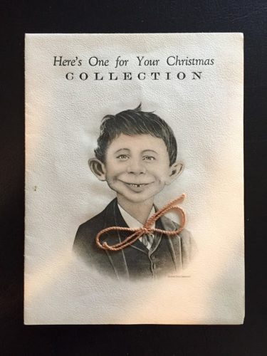 Christmas greeting card with red string tie, 1930's-40's